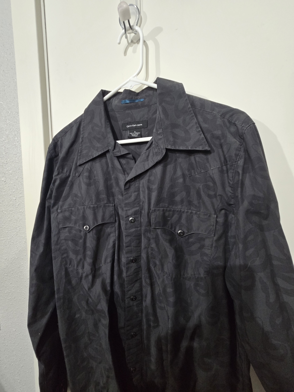 Calvin Klein Jeans Men's Black Tonal Pattern Shirt Jacket